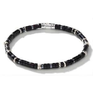 John Hardy 4mm Black Onyx and Hematite Beaded Bracelet