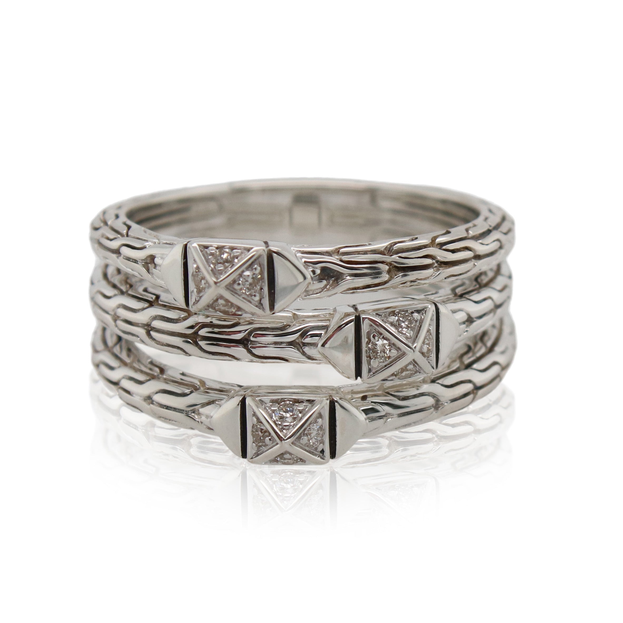 John Hardy Pavé Diamond Tri Row Ring