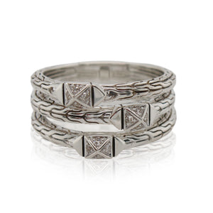 John Hardy Pavé Diamond Tri Row Ring