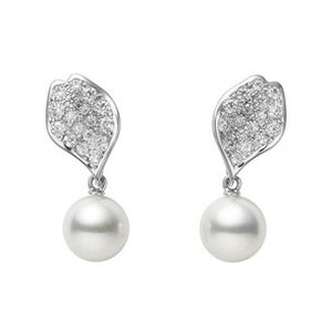 Mikimoto Akoya Pearl and Pavé Diamond Drop Earrings