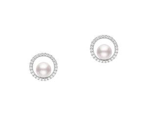 Mikimoto Diamond Halo Pearl Earrings