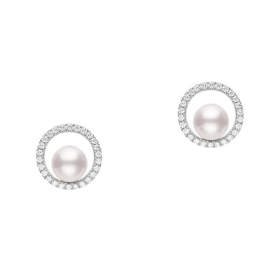 Mikimoto Diamond Halo Pearl Earrings