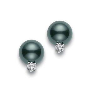 Mikimoto Black South Sea Pearl Diamond Stud Earrings
