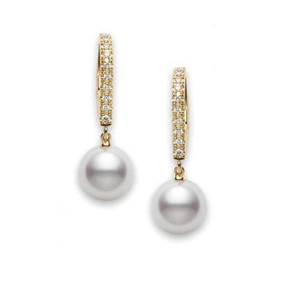 Mikimoto Akoya Pearl and Diamond Leverback Earrings