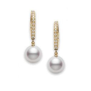 Mikimoto Akoya Pearl and Diamond Leverback Earrings