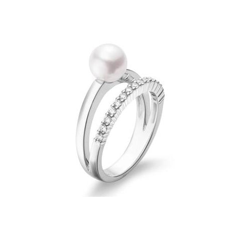 Mikimoto Akoya Pearl and Diamond Split Shank Ring