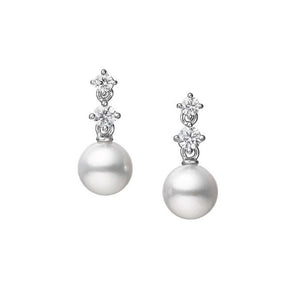 Mikimoto Cultured Akoya Pearl and Diamond Drop Earrings