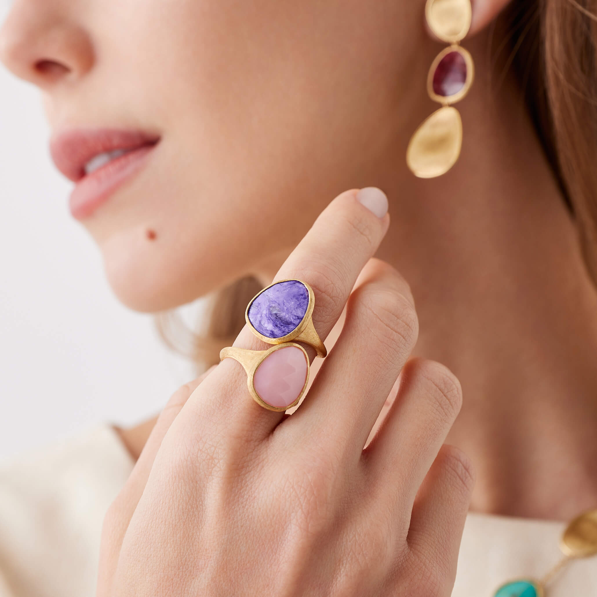 Marco Bicego Lunaria Collection 18K Yellow Gold Ring with Charoite