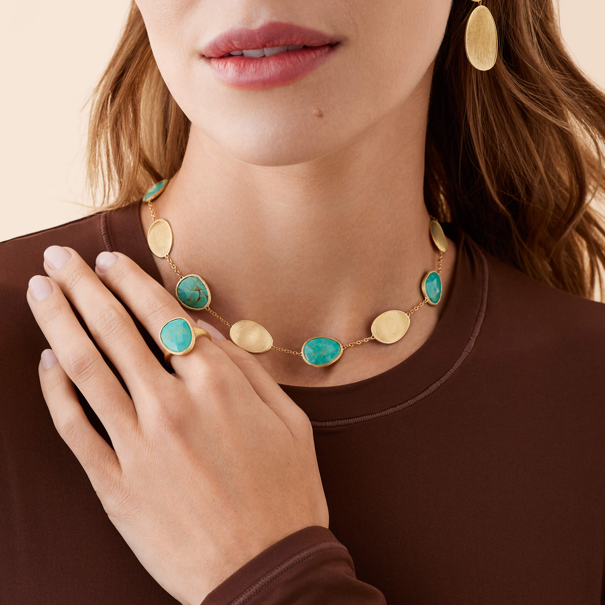 Marco Bicego Lunaria Collection 18K Yellow Gold Ring with Turquoise