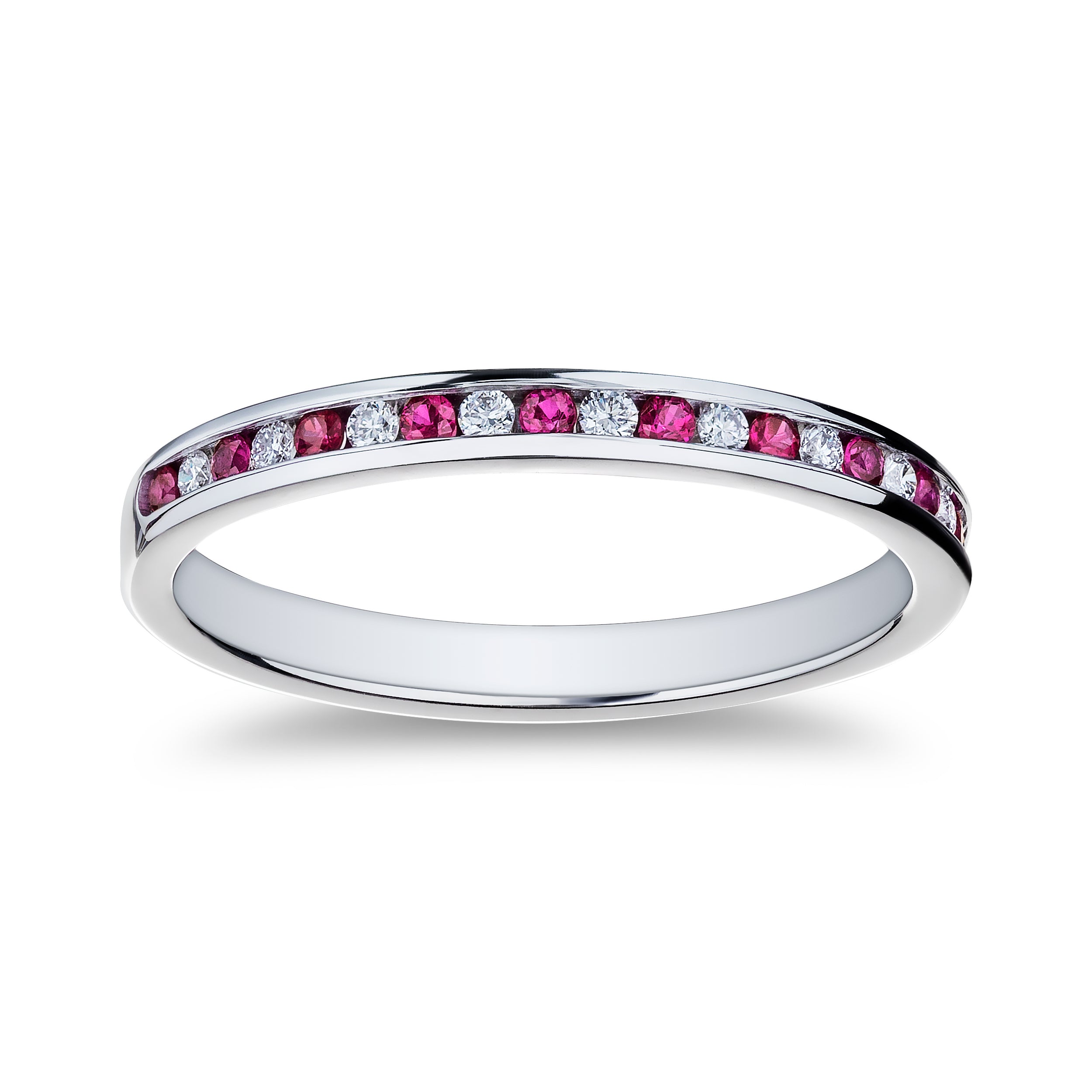 Alternating Ruby and Diamond Half Round Band