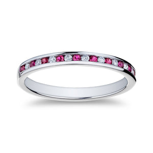 Alternating Ruby and Diamond Half Round Band