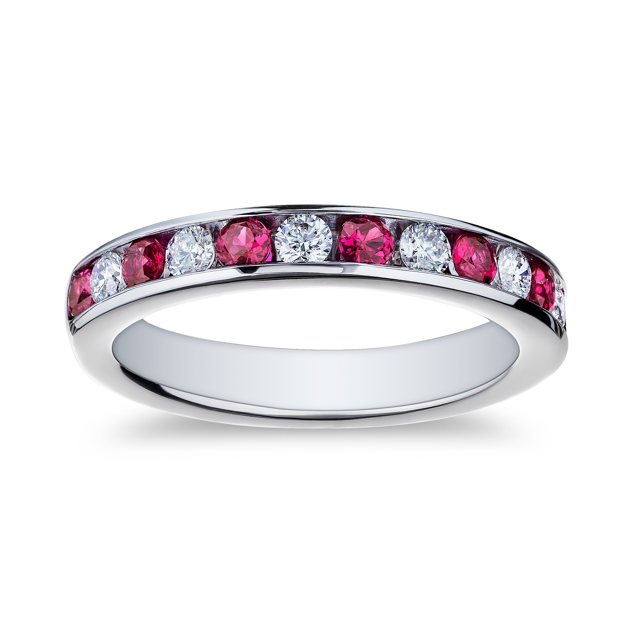 Channel Set Alternating Round Ruby and Diamond Band