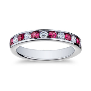 Channel Set Alternating Round Ruby and Diamond Band