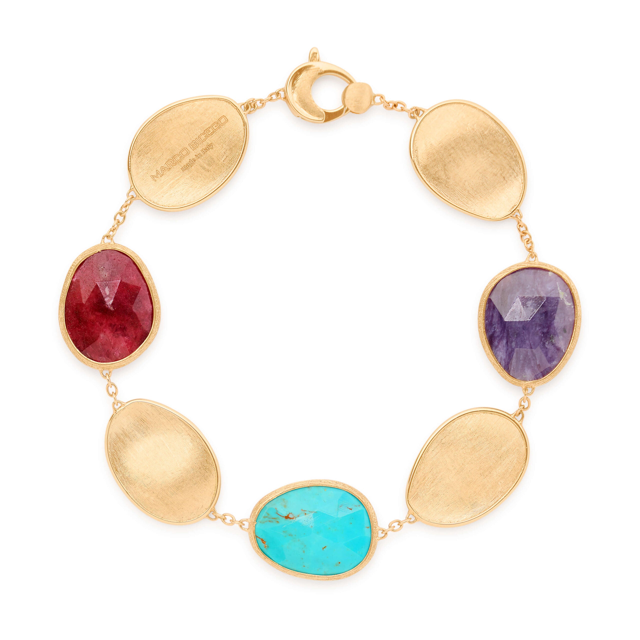 Marco Bicego Lunaria Collection 18K Yellow Gold Bracelet with Thulite, Turquoise, and Charoite