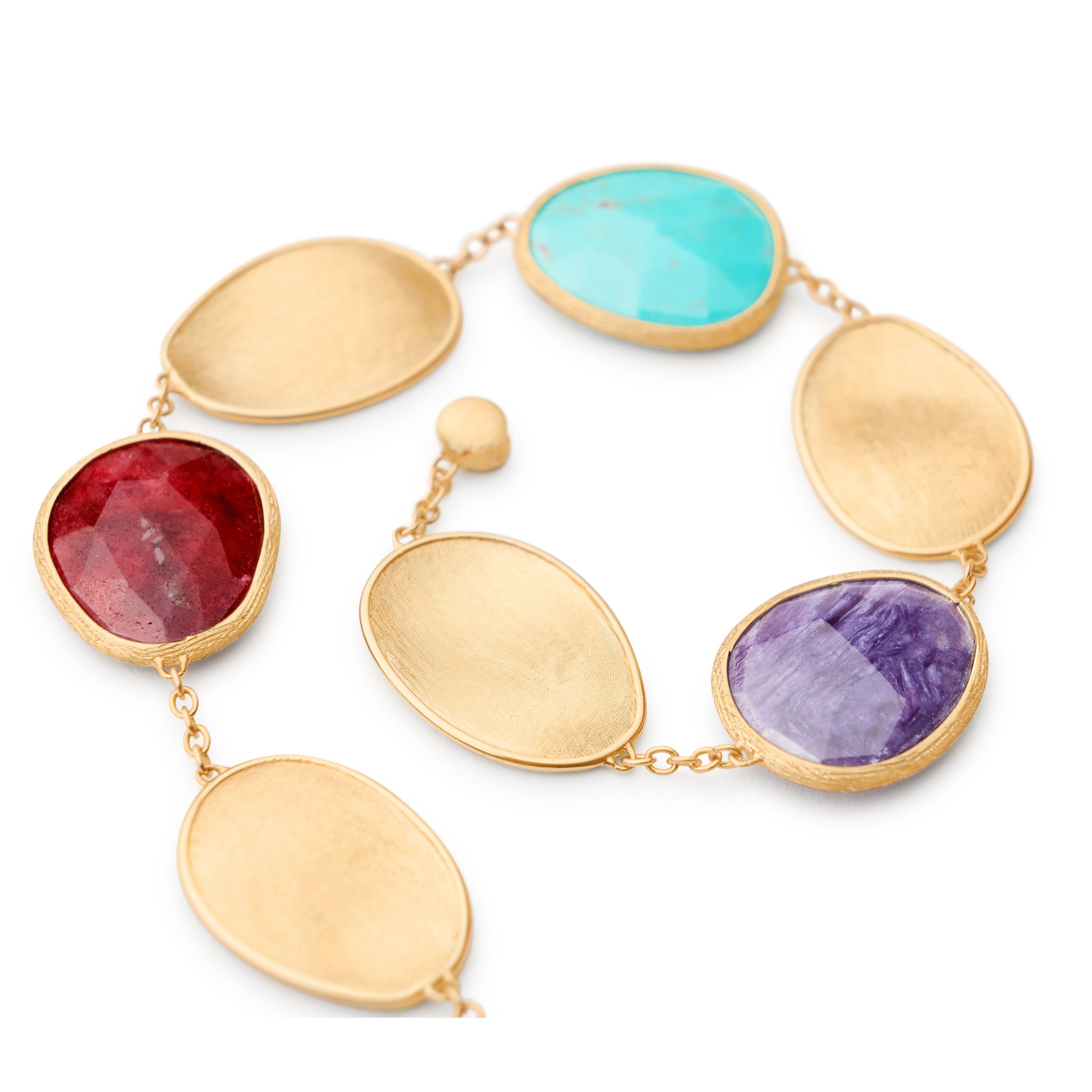 Marco Bicego Lunaria Collection 18K Yellow Gold Bracelet with Thulite, Turquoise, and Charoite