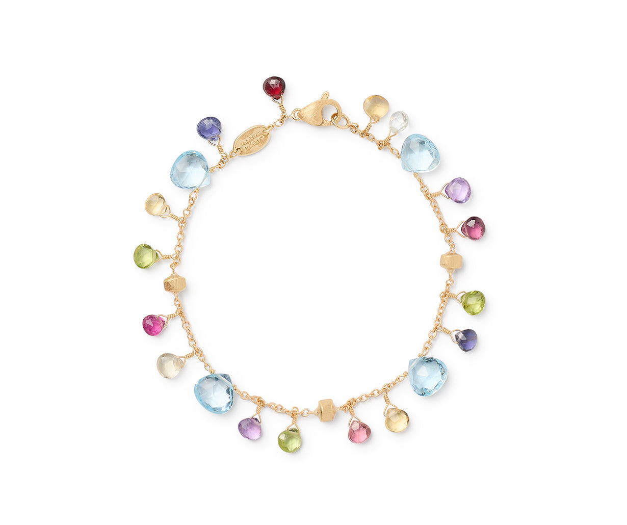 Marco Bicego Paradise Collection 18K Yellow Gold Blue Topaz and Mixed Gemstone Single Strand Bracelet