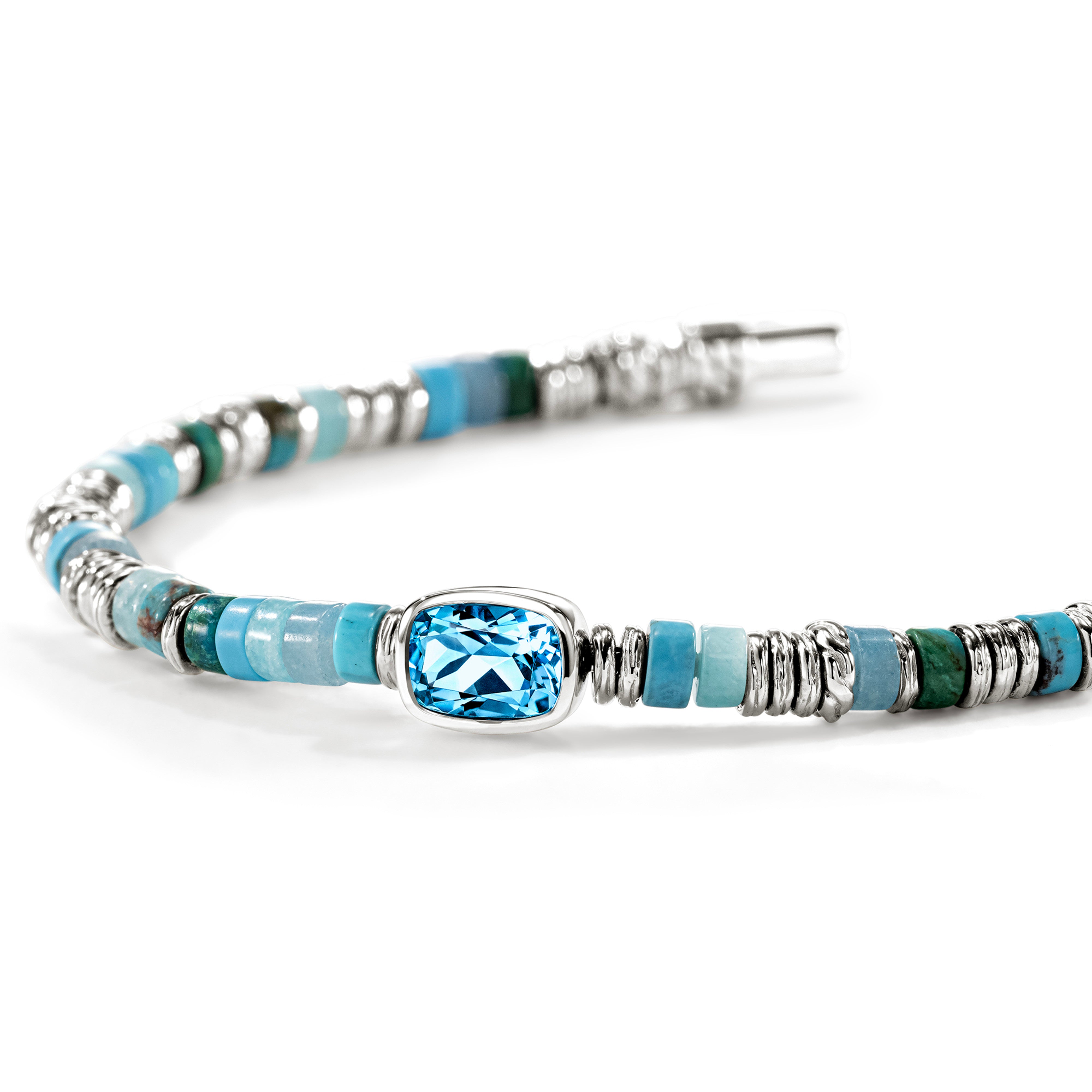 John Hardy Blue Topaz and Mixed Gemstone Beaded Bracelet