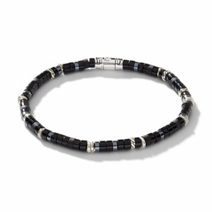 Classic Chain Heishi 4mm Black Onyx and Hematite Beaded Bracelet