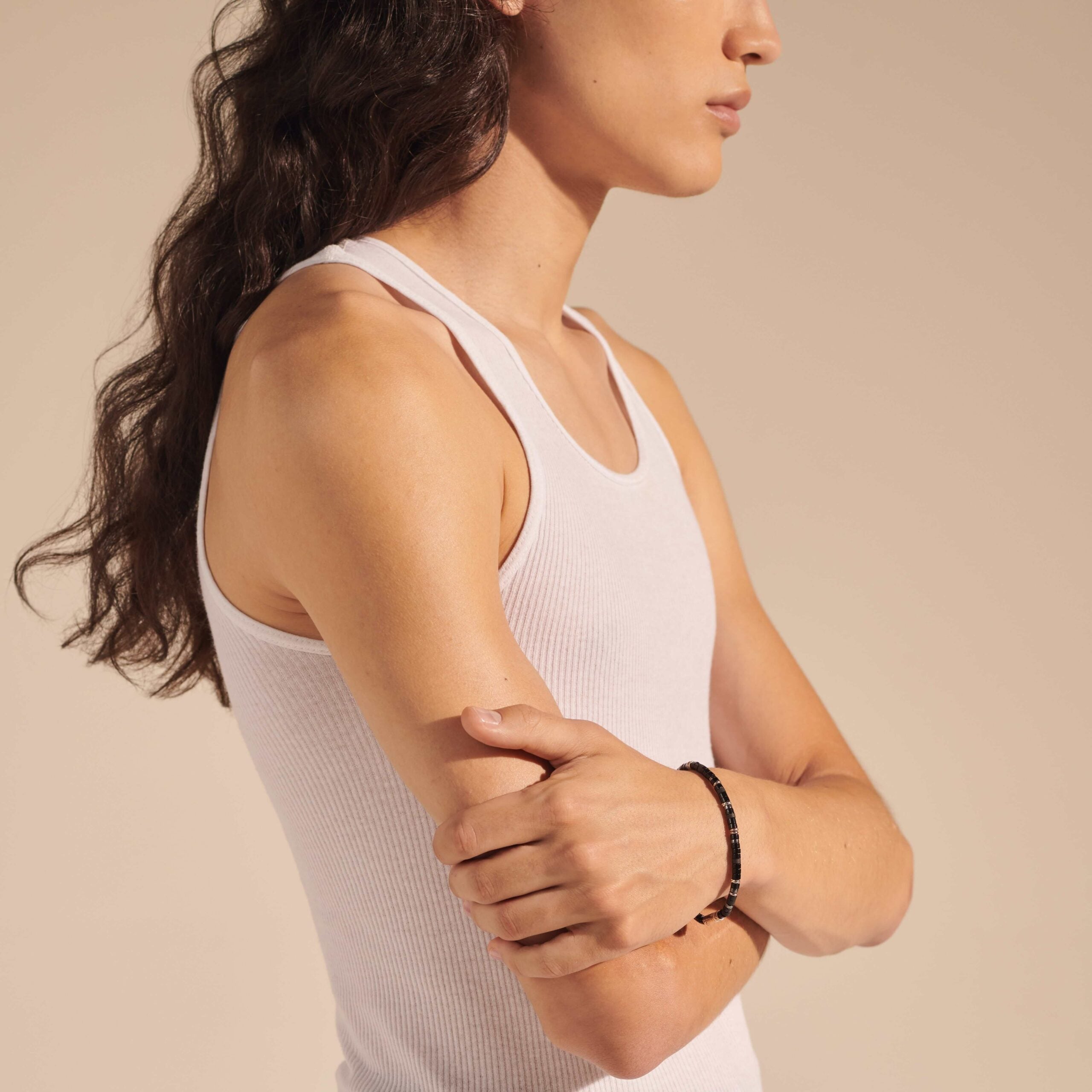 Classic Chain Heishi 4mm Black Onyx and Hematite Beaded Bracelet