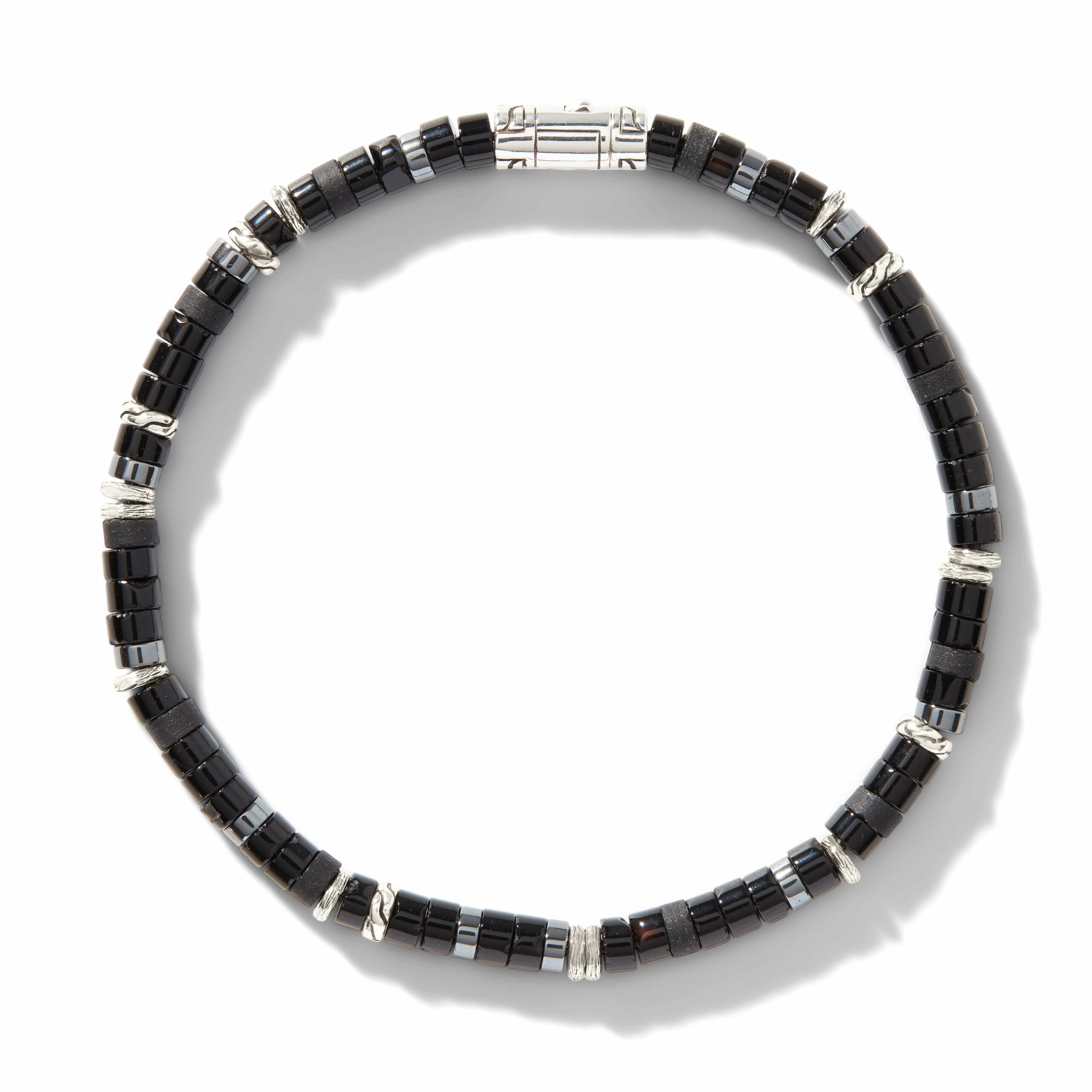Classic Chain Heishi 4mm Black Onyx and Hematite Beaded Bracelet