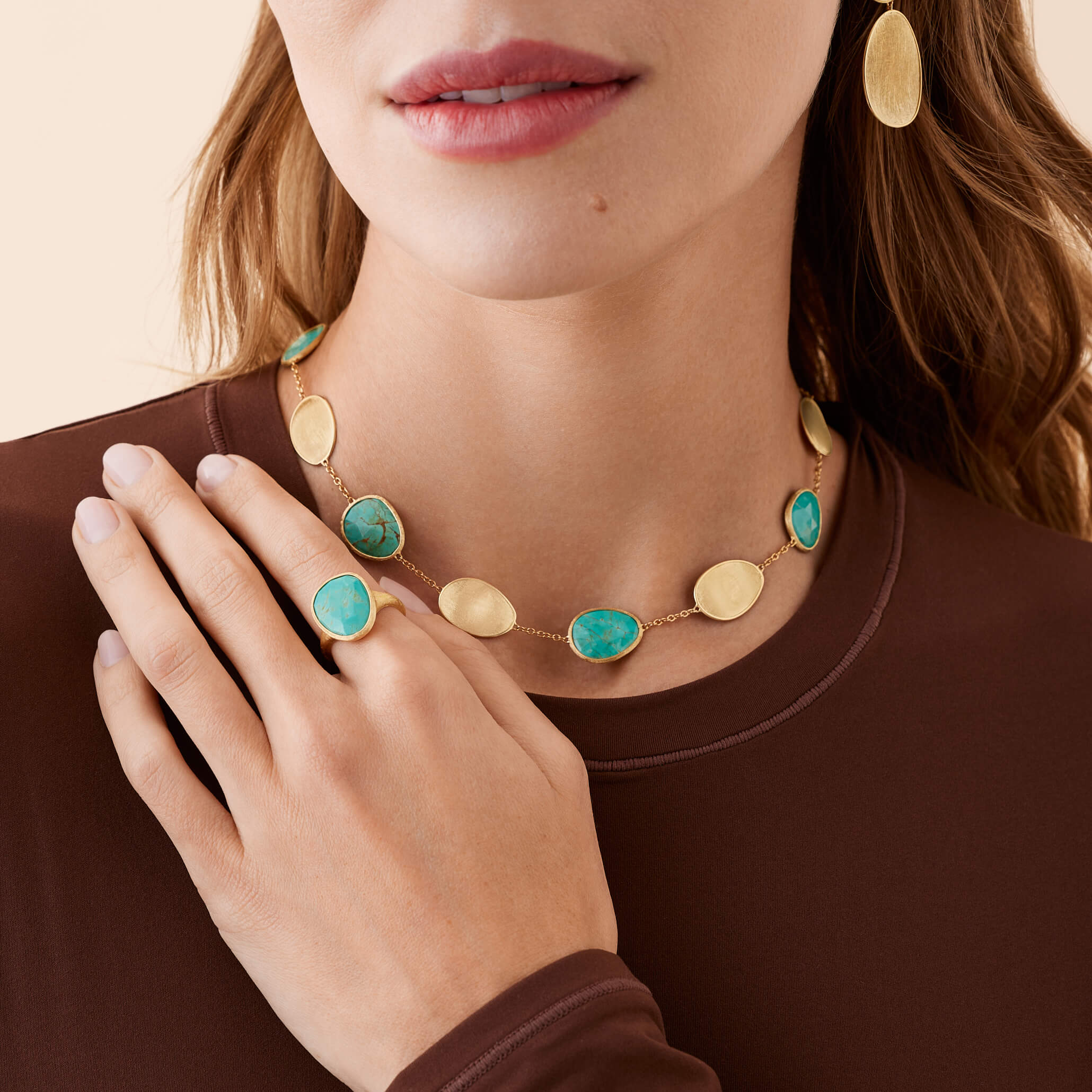 Marco Bicego Lunaria Collection 18K Yellow Gold Collar Necklace with Turquoise