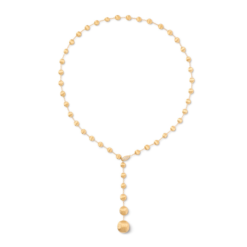 Marco Bicego Africa Collection 18K Yellow Gold Lariat Necklace with Diamond Pavé Clasp