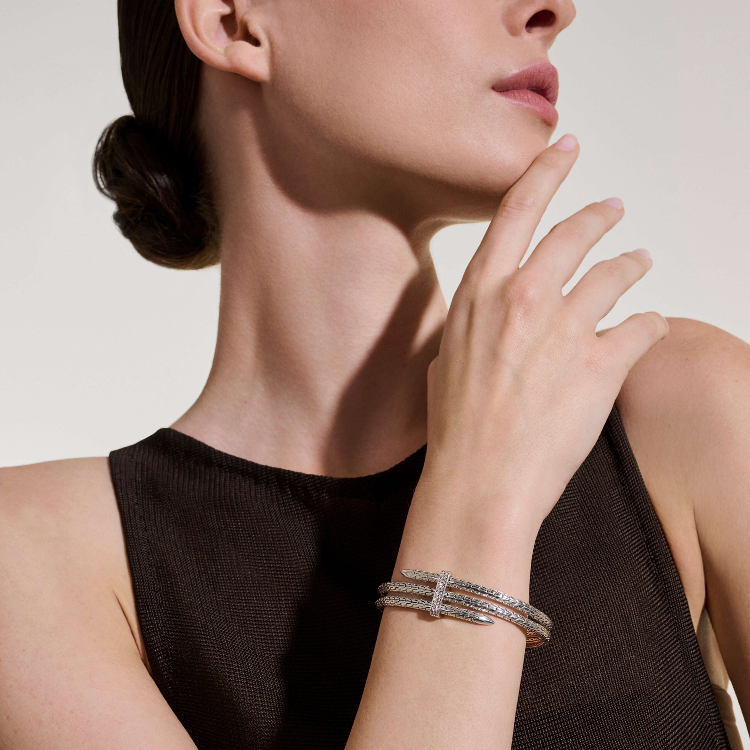 John Hardy Sterling Silver and Diamond Flex Cuff Bracelet