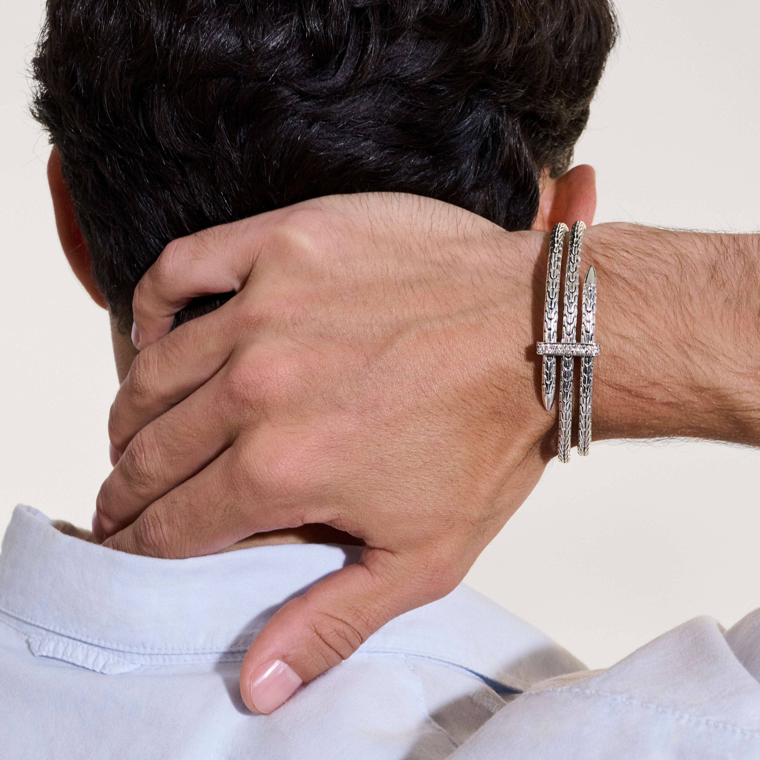 John Hardy Sterling Silver and Diamond Flex Cuff Bracelet