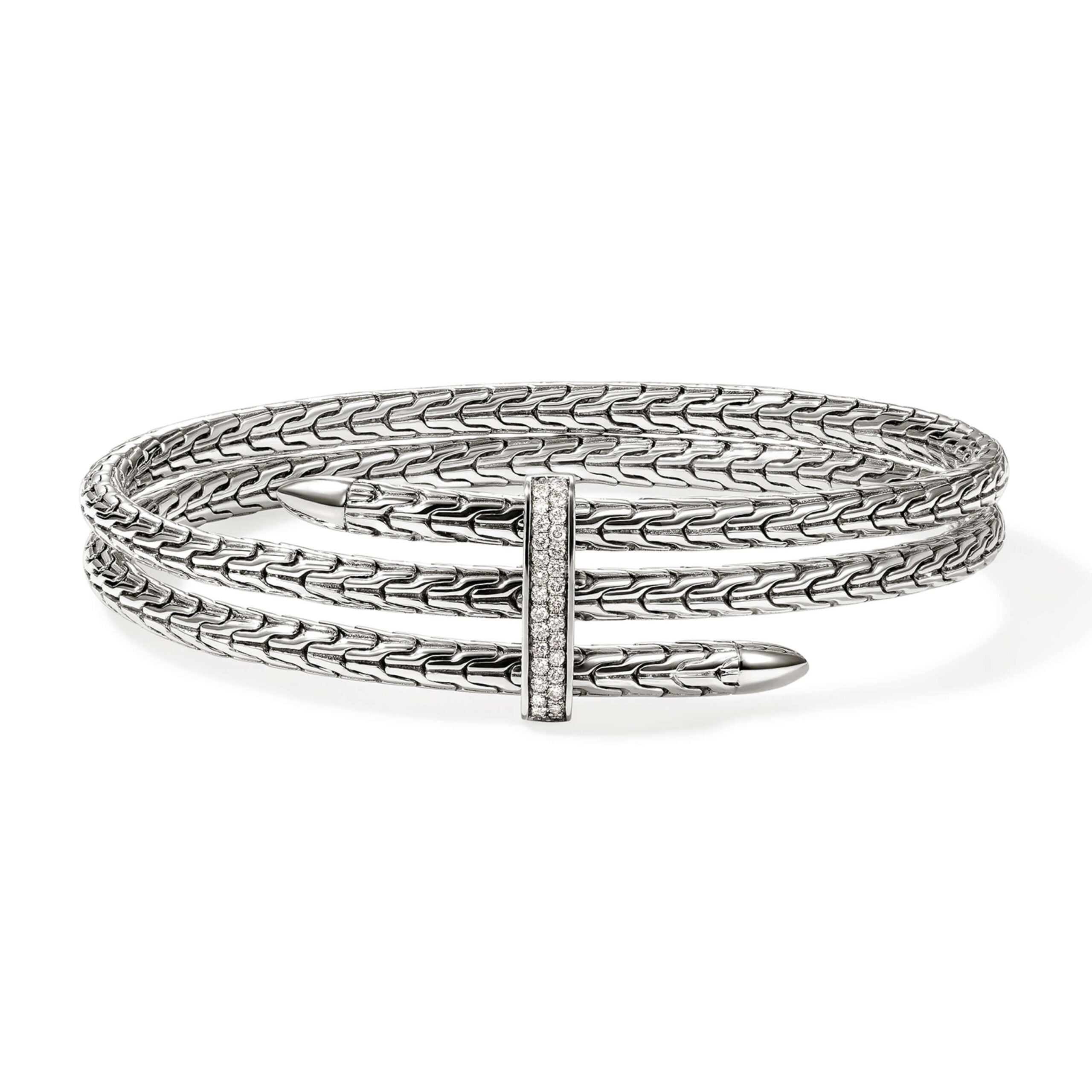 John Hardy Sterling Silver and Diamond Flex Cuff Bracelet