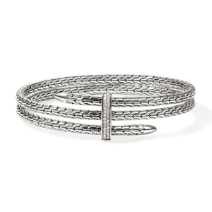 John Hardy Sterling Silver and Diamond Flex Cuff Bracelet