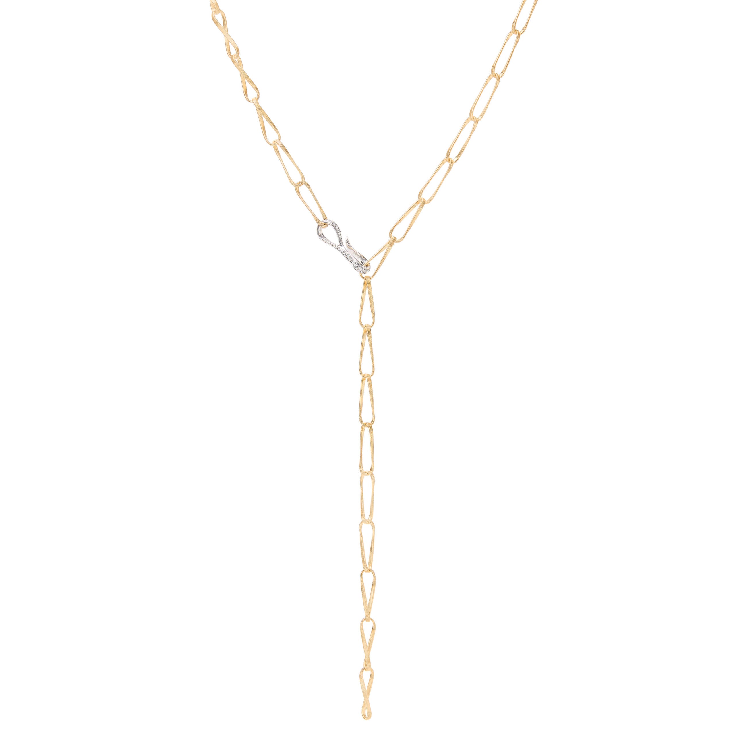 Marco Bicego Marrakech Onde Collection 18K Yellow Gold Twisted Coil Link Lariat with Diamond Clasp