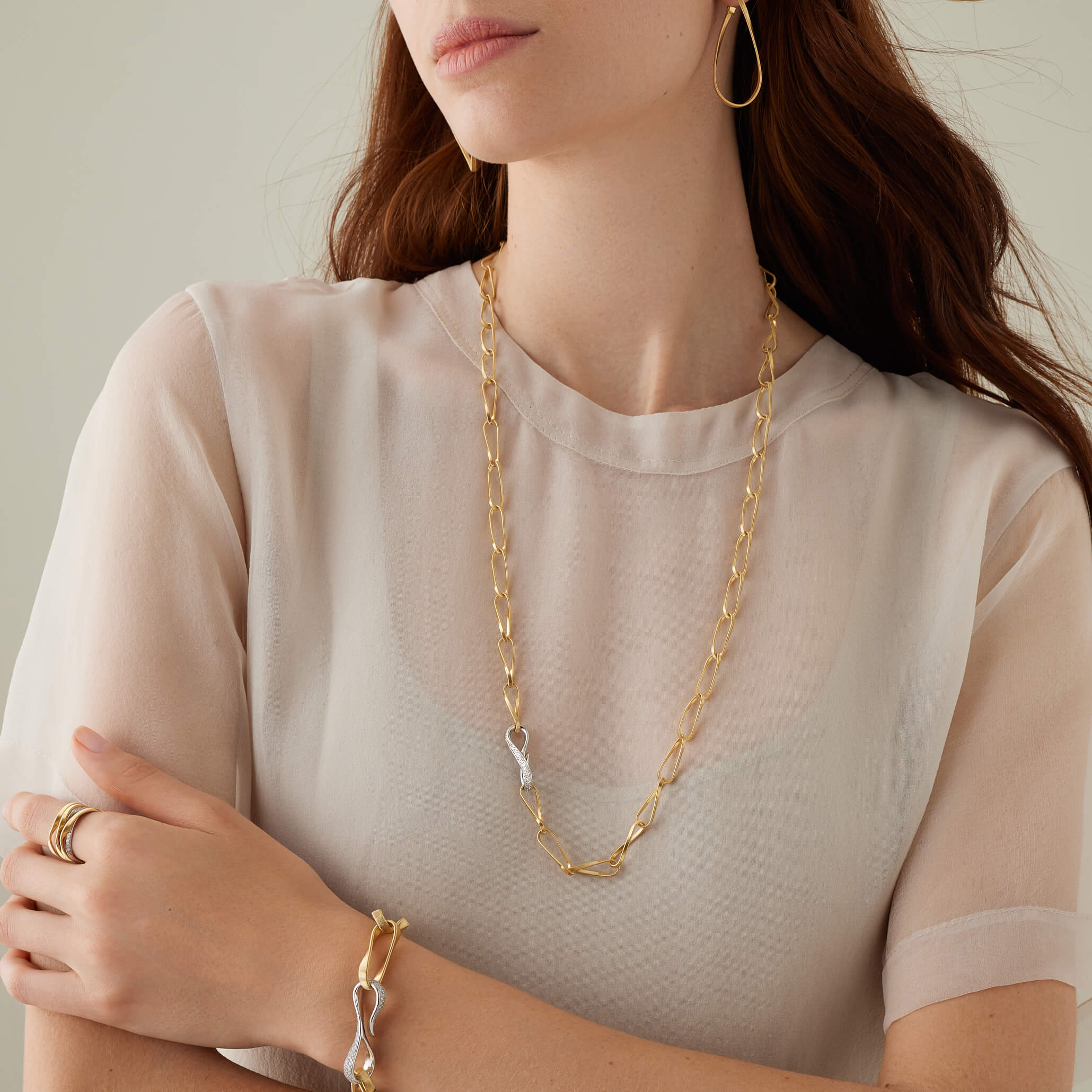 Marco Bicego Marrakech Onde Collection 18K Yellow Gold Twisted Coil Link Lariat with Diamond Clasp