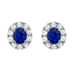 Oval Sapphire and Halo Diamond Earrings