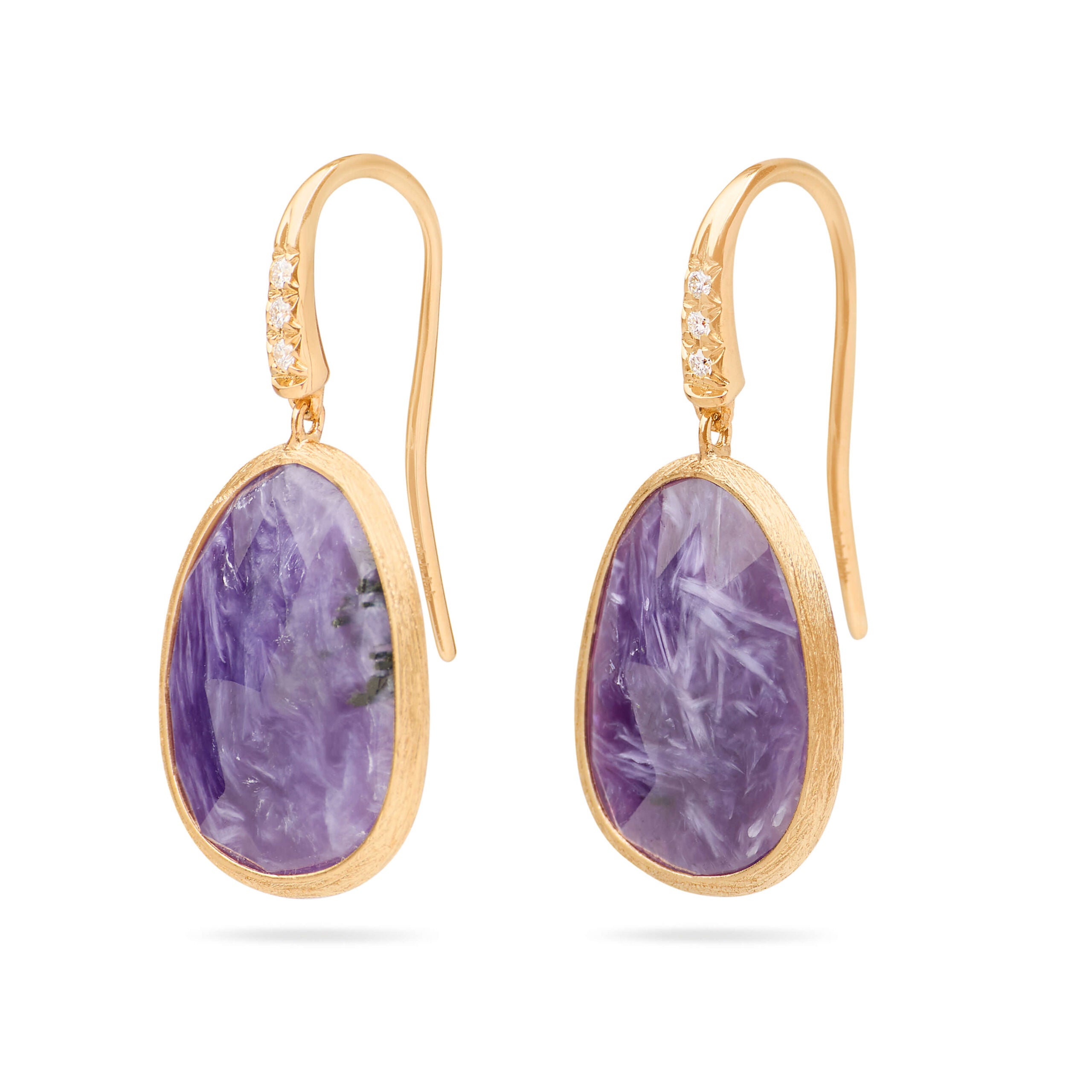 Marco Bicego Lunaria Collection 18K Yellow Gold Drop Earrings with Charoite and Diamond Accents