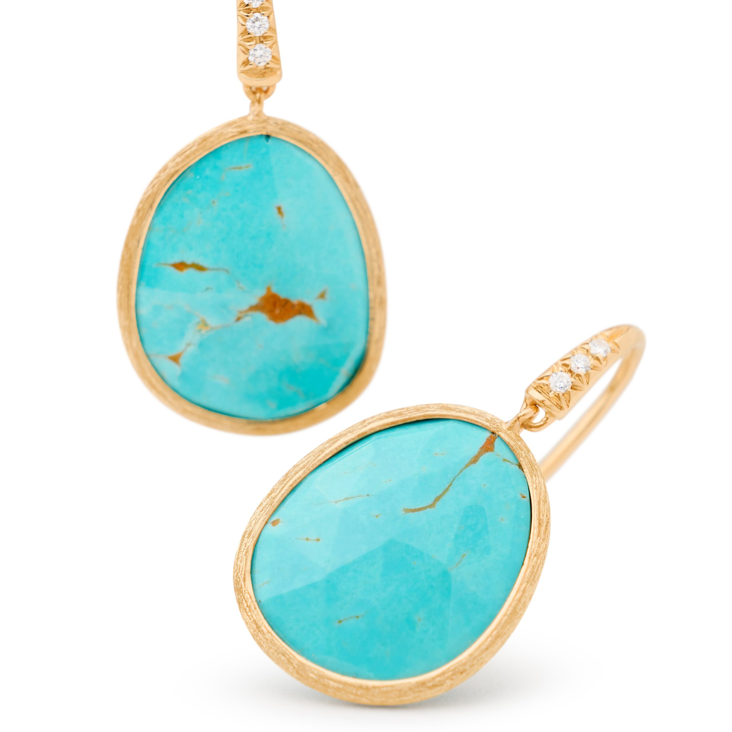 Marco Bicego Lunaria Collection 18K Yellow Gold Drop Earrings with Turquoise and Diamond Accents