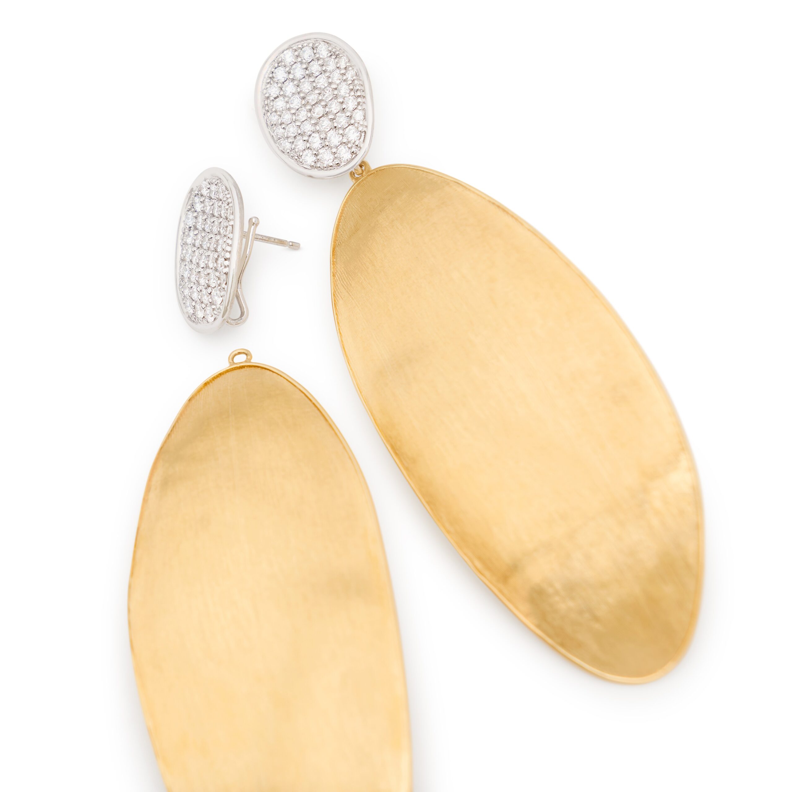 Marco Bicego Lunaria Collection 18K Yellow Gold Elongated Drop Earrings with Diamonds
