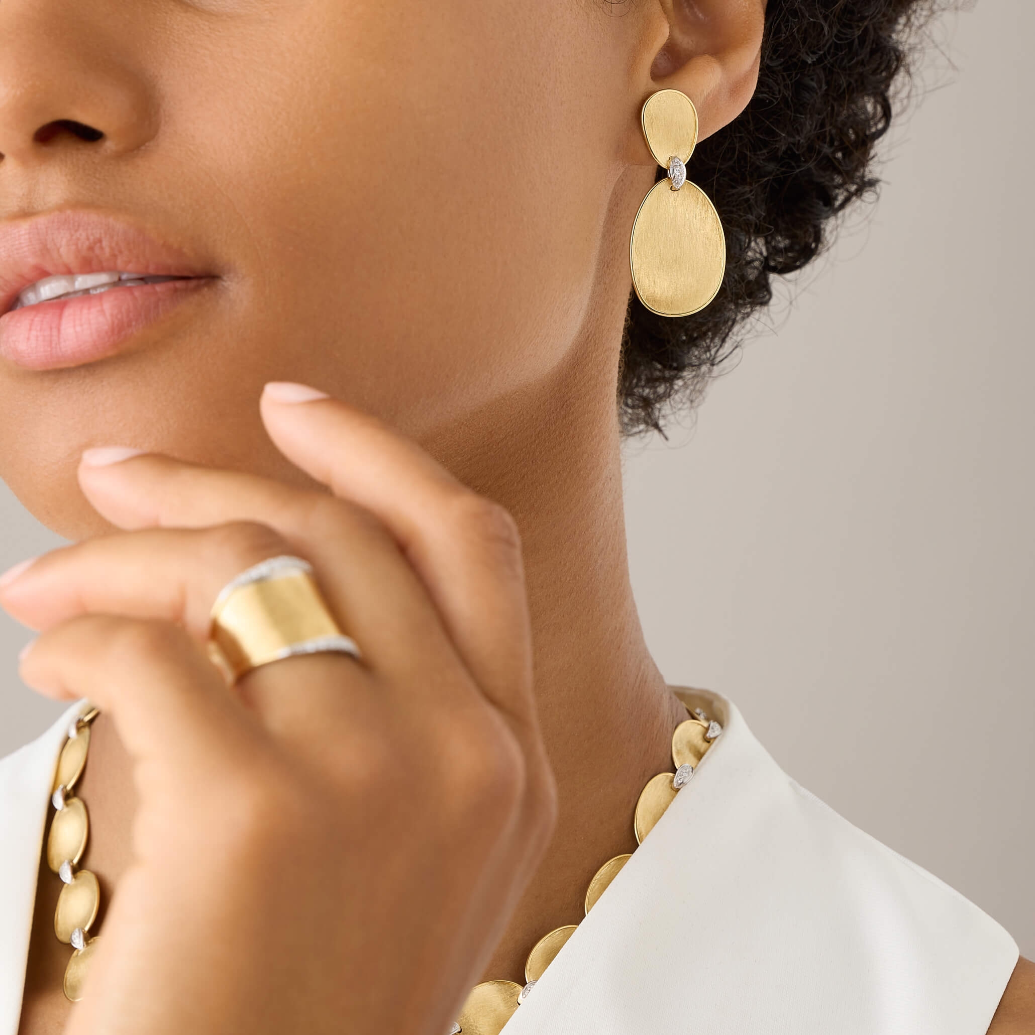 Marco Bicego Lunaria Collection 18k Yellow Gold and Diamond Double Drop Earrings