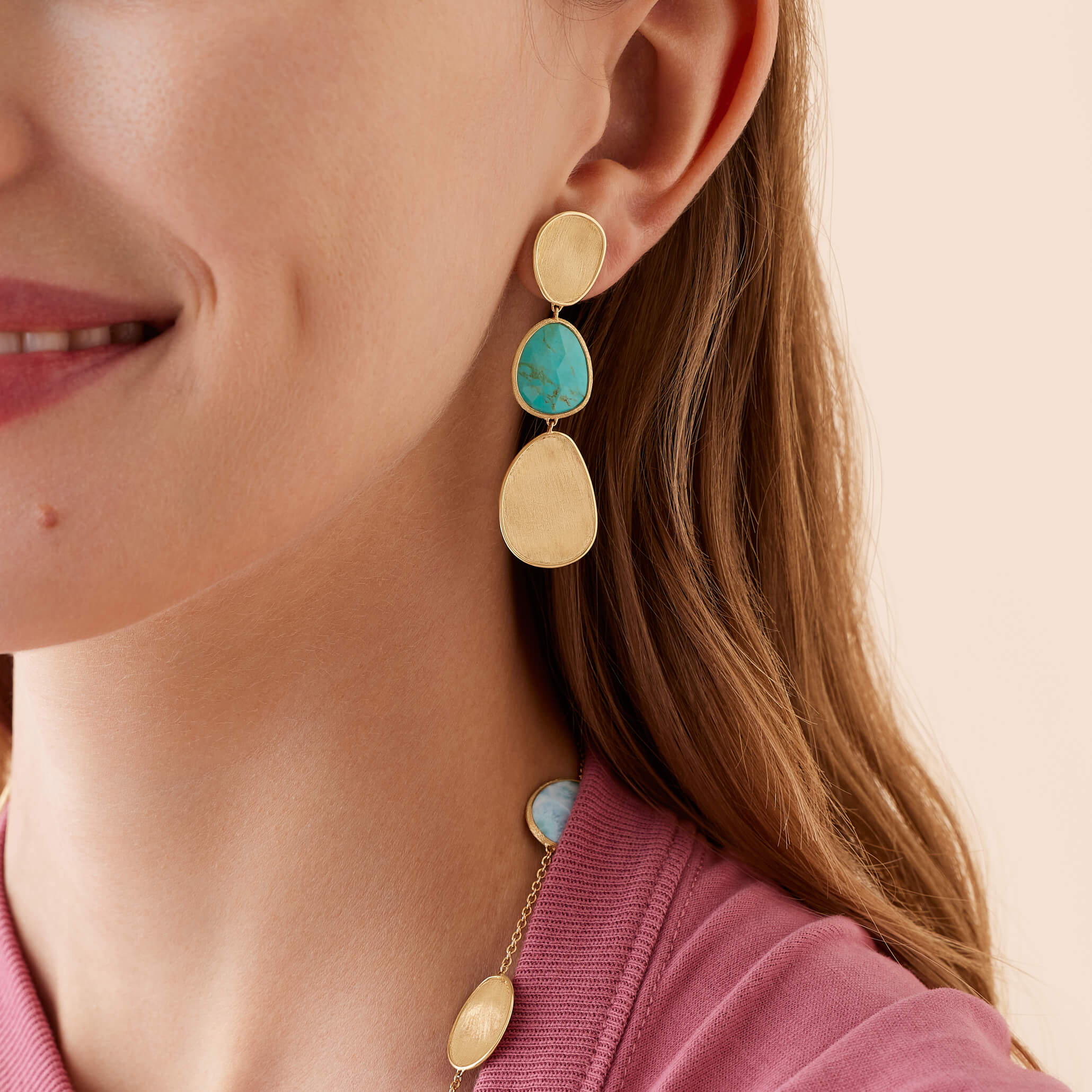 Marco Bicego Lunaria Collection 18K Yellow Gold Three-Drop Turquoise Earrings