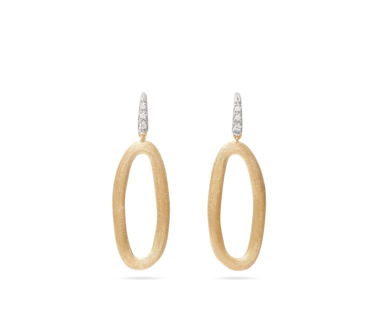 Marco Bicego Jaipur Link Collection 18K Yellow & White Gold Oval Link Diamond Hook Earrings