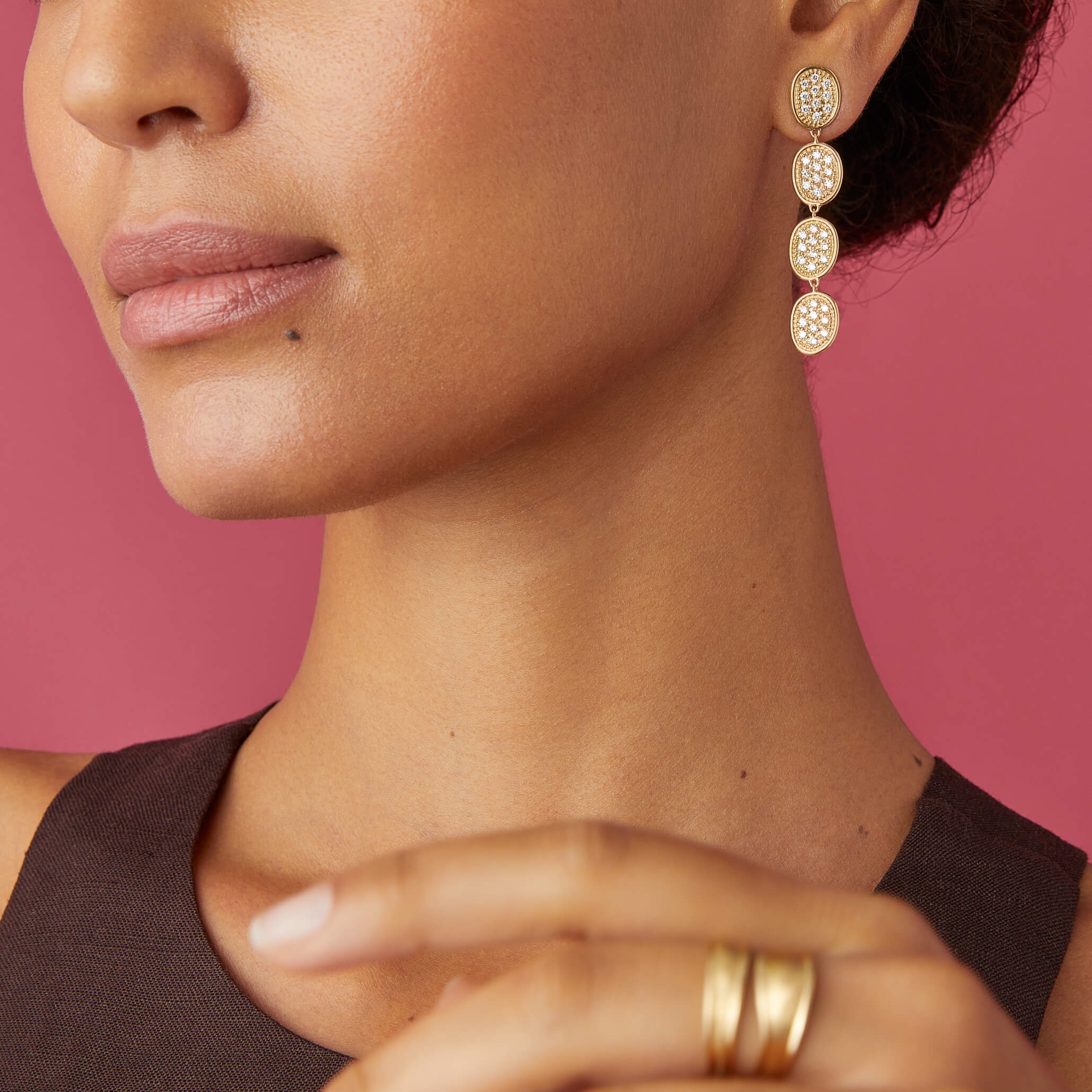 Marco Bicego Lunaria Collection 18K Yellow Gold Diamond Pavé Drop Earrings