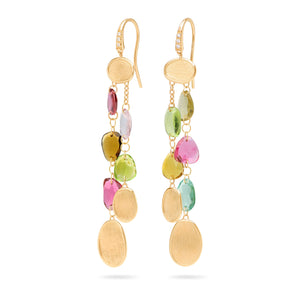 Marco Bicego Lunaria Collection 18K Yellow Gold Multi-Strand Tourmaline Earrings with Diamond Accent