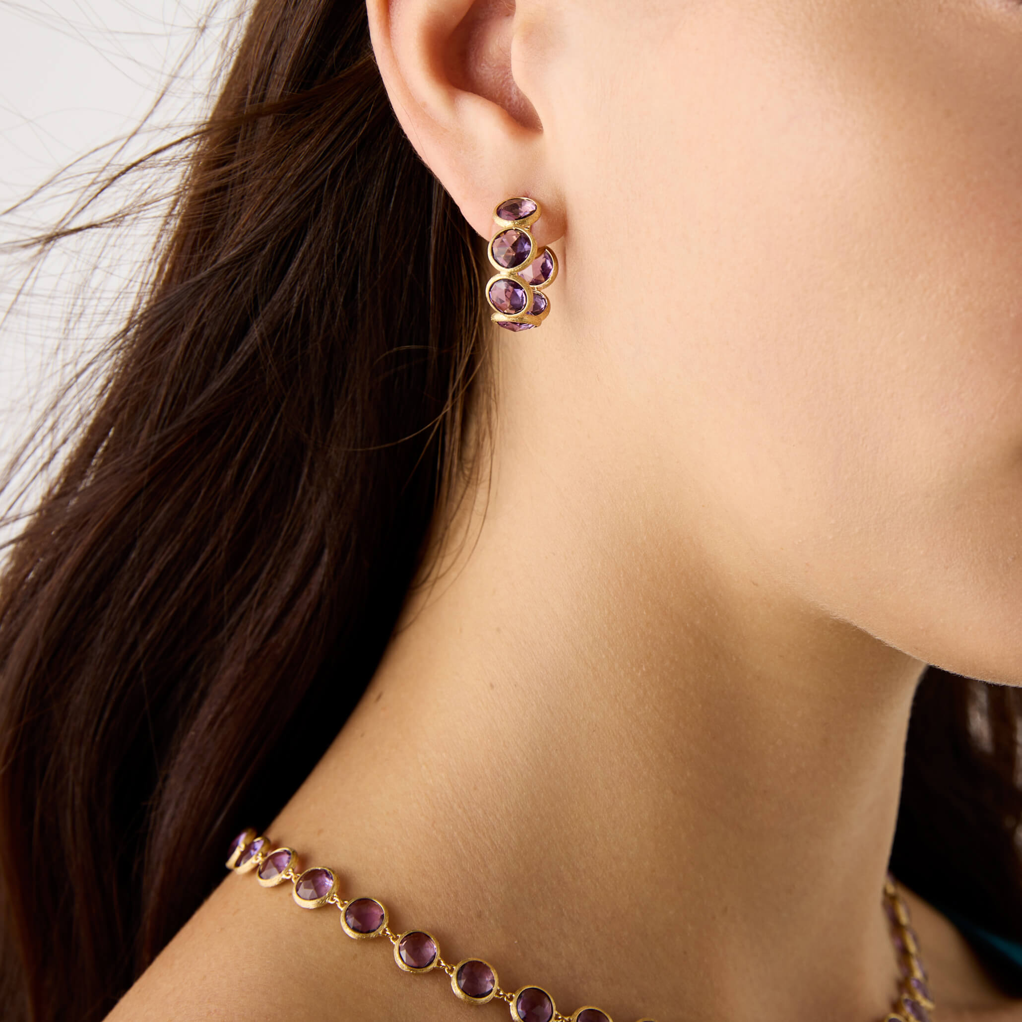 Marco Bicego Jaipur Collection Bezel Set Amethyst Hoops
