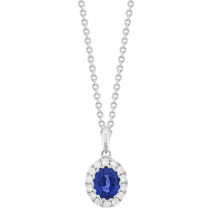 Oval Sapphire and Diamond Halo Pendant