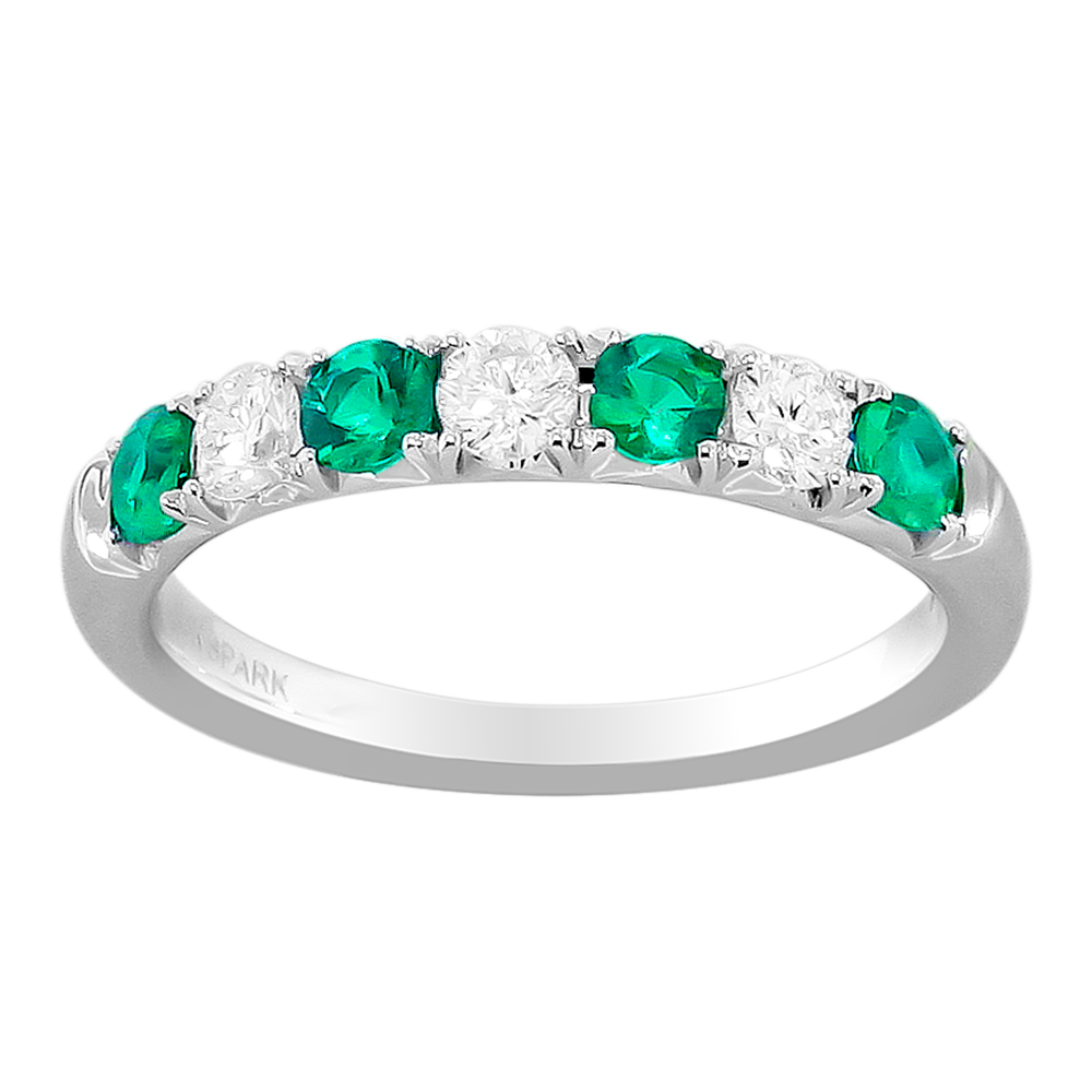 Round Emerald and Diamond Band