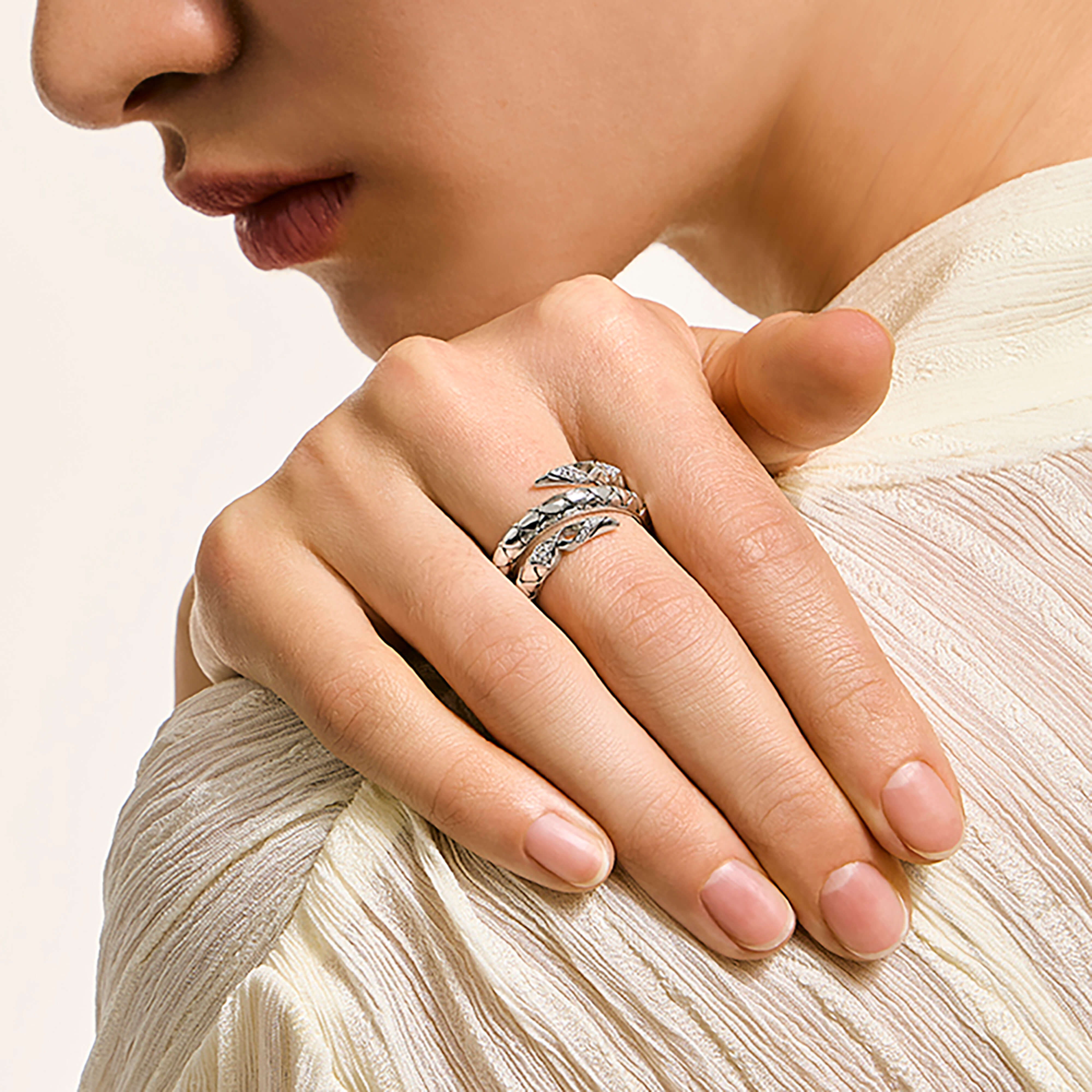 John Hardy Naga Pavé Diamond Double Row Ring