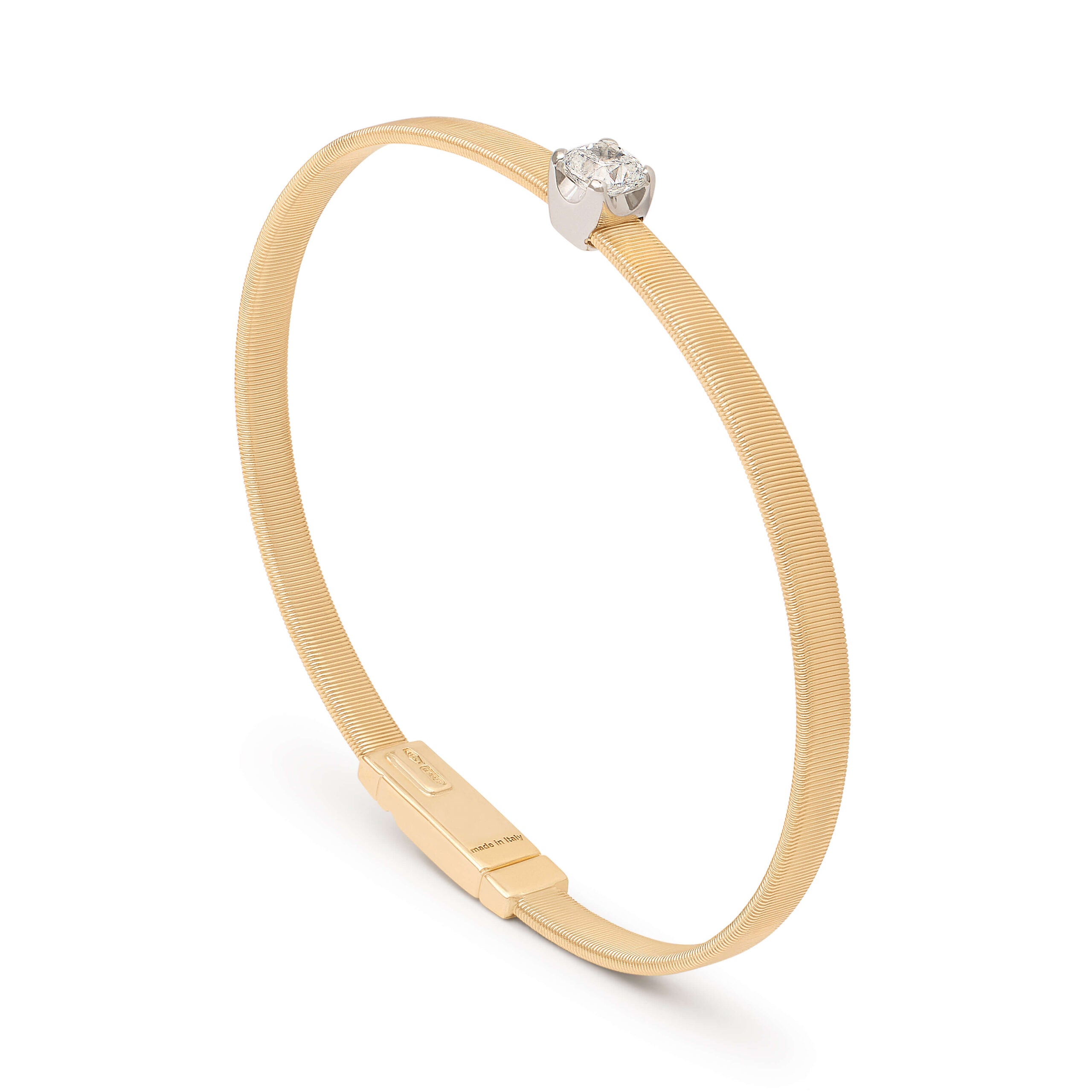 Marco Bicego Masai Collection 18K Yellow Gold Coil Bangle Bracelet with Cushion-Cut Diamond