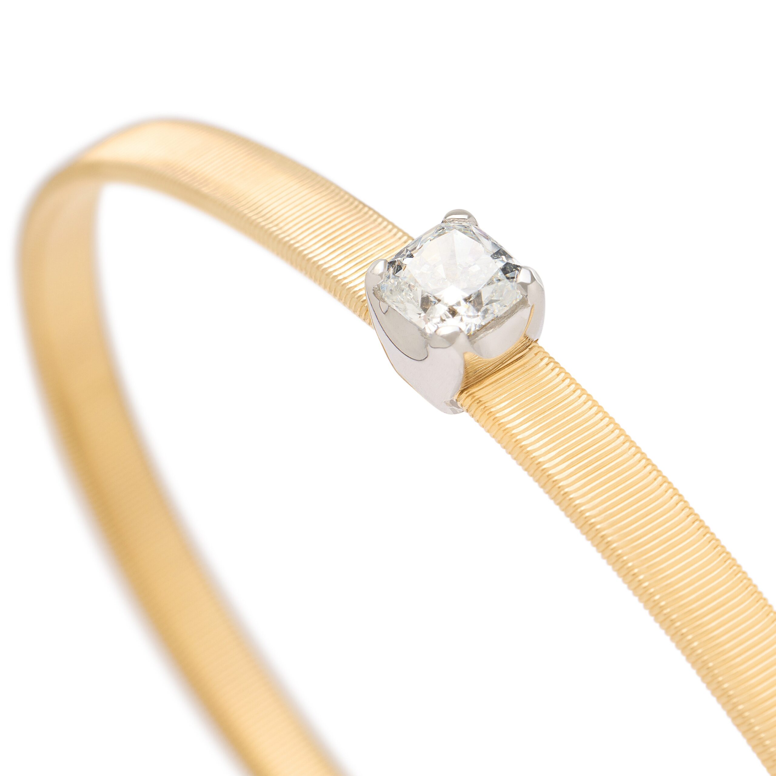 Marco Bicego Masai Collection 18K Yellow Gold Coil Bangle Bracelet with Cushion-Cut Diamond