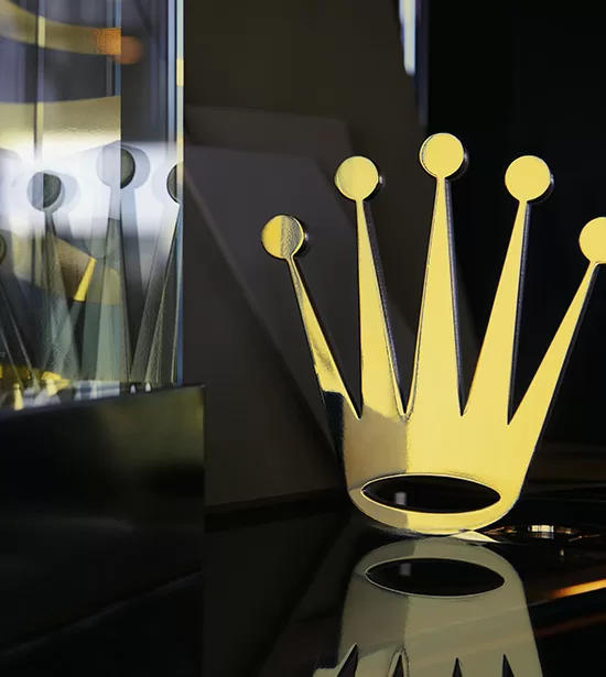 abstract photo of rolex crown logo on glass