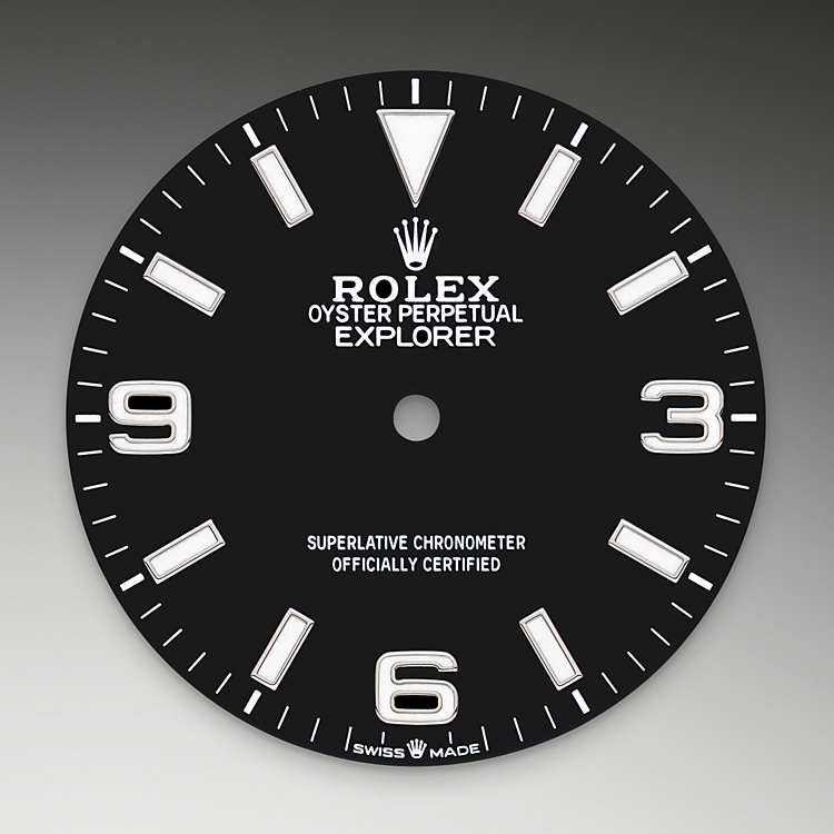 The dial of a Rolex Explorer 40