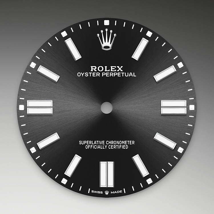 The dial of a Rolex Oyster Perpetual